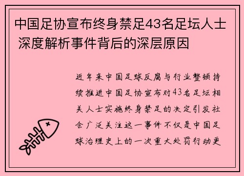 中国足协宣布终身禁足43名足坛人士 深度解析事件背后的深层原因 中国足协宣布终身禁足43名足坛人士 深度解析事件背后的深层原因